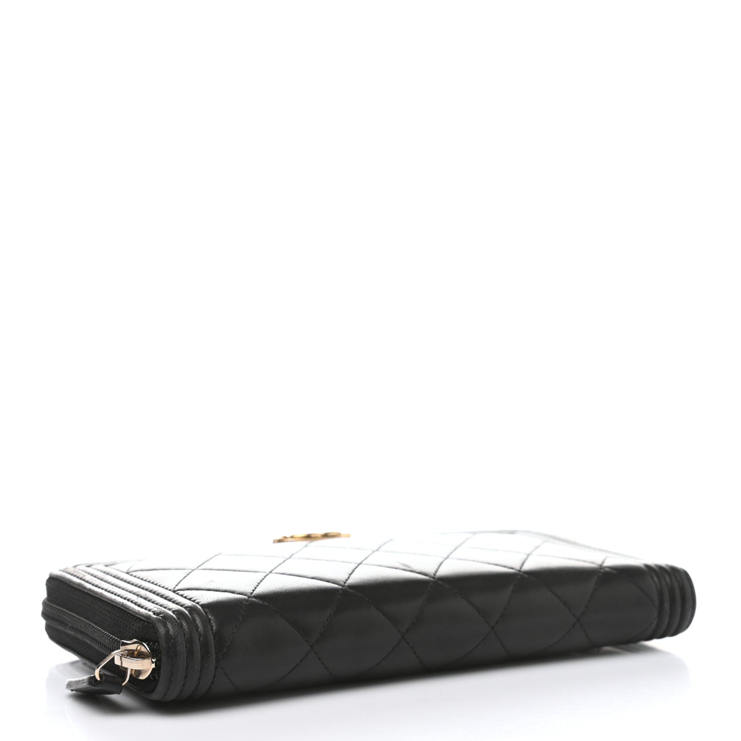 Lambskin Quilted Boy Zip Around Wallet Black
