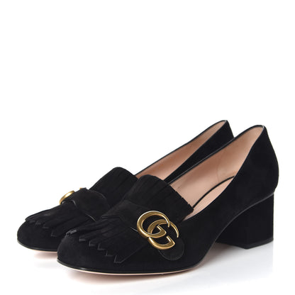 Gucci Kid Scamosciato GG Marmont Fringe 50mm Loafer Pumps 39 Black 3 of 8