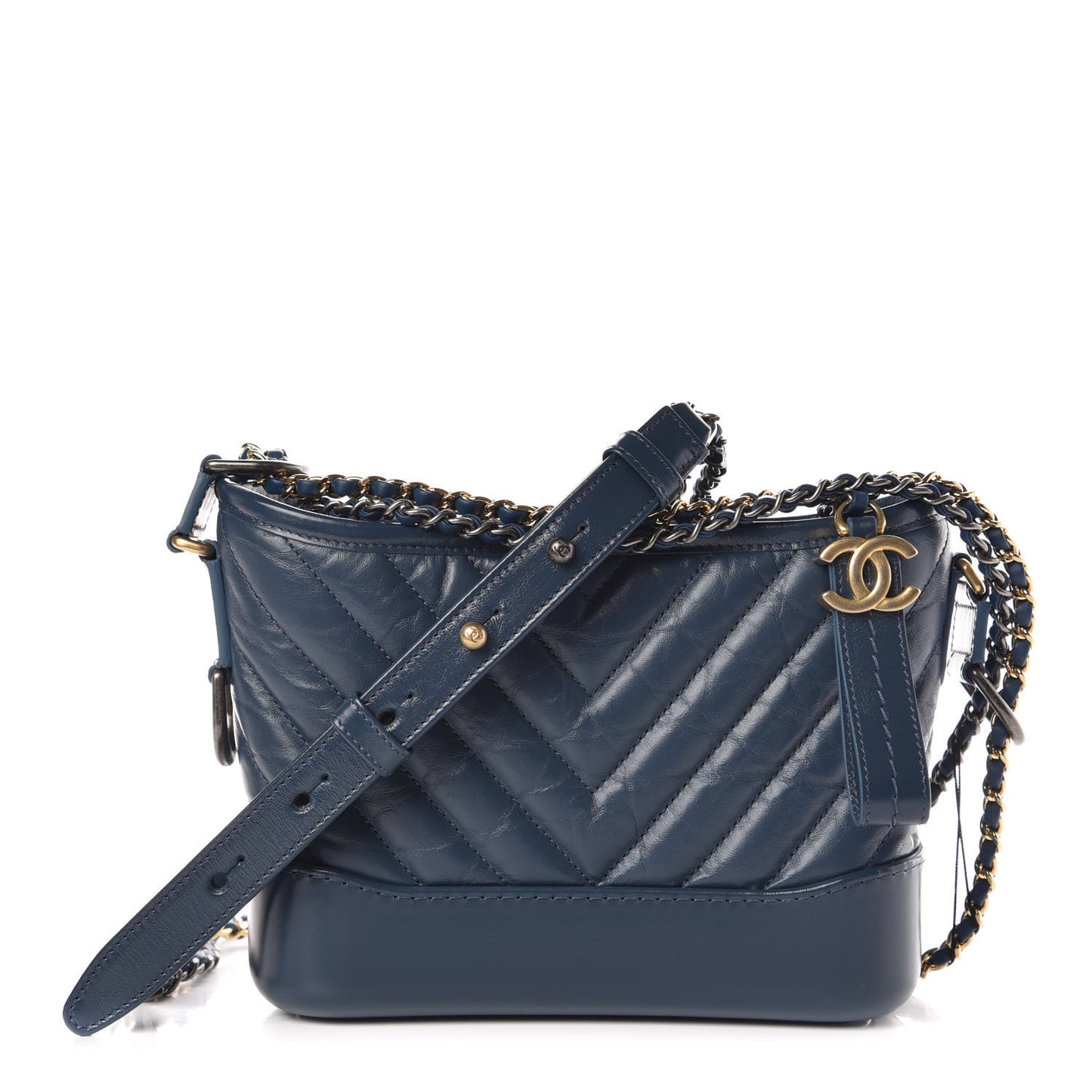 Aged Calfskin Chevron Quilted Small Gabrielle Hobo Blue