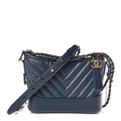 Chanel Aged Calfskin Chevron Quilted Small Gabrielle Hobo Blue 1 of 8