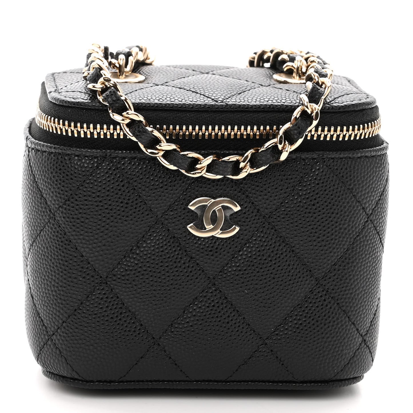Caviar Quilted Mini Vanity Case With Chain Black