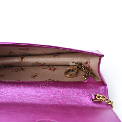 Gucci Metallic Calfskin Matelasse Crystal GG Marmont Mini Bag Fuchsia 4 of 8