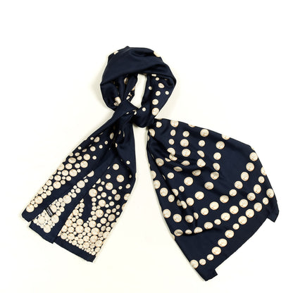 Chanel Silk Pearl Scarf White Navy Blue 1 of 3