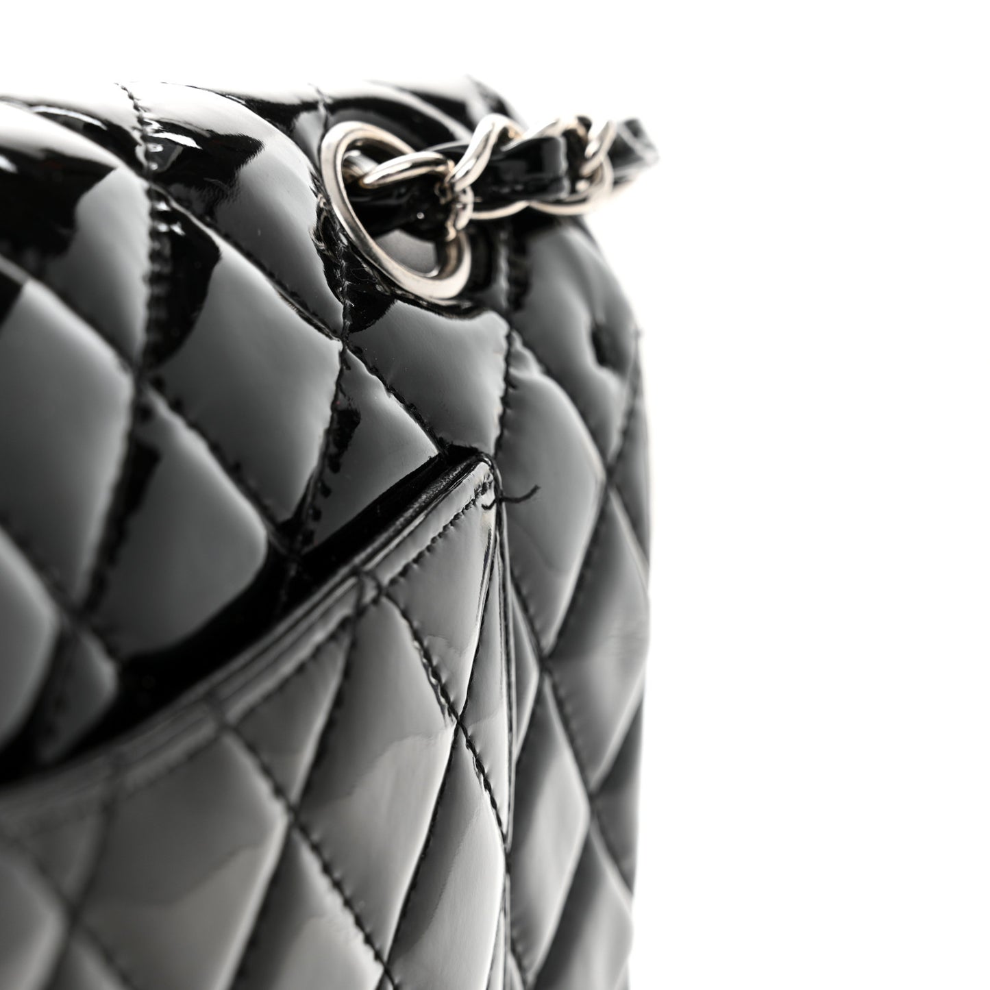 Patent Quilted Medium Double Flap Black
