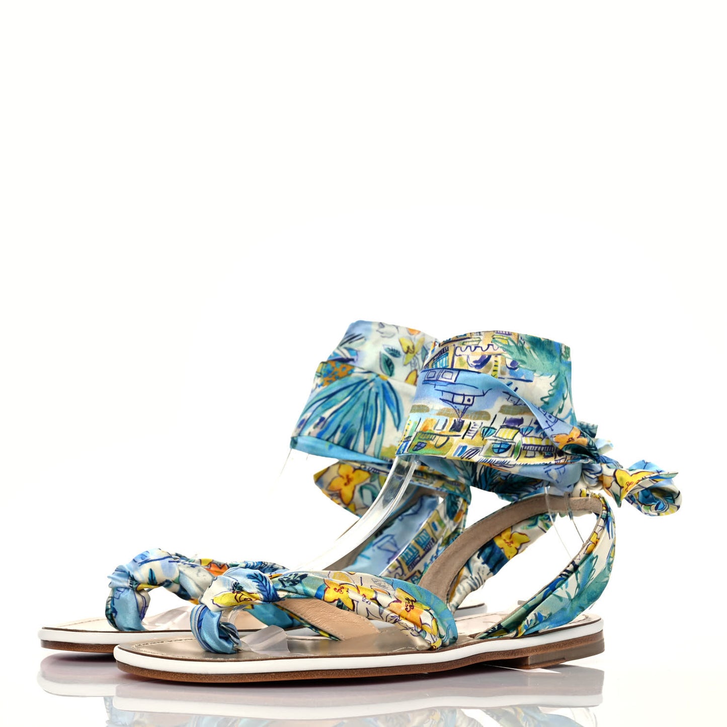 Nappa Crepe Satin Spetsos Flat Sandals 38 Bianco Multicolor