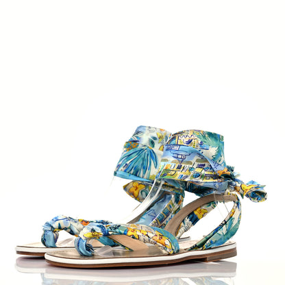 Christian Louboutin Nappa Crepe Satin Spetsos Flat Sandals 38 Bianco Multicolor 3 of 7