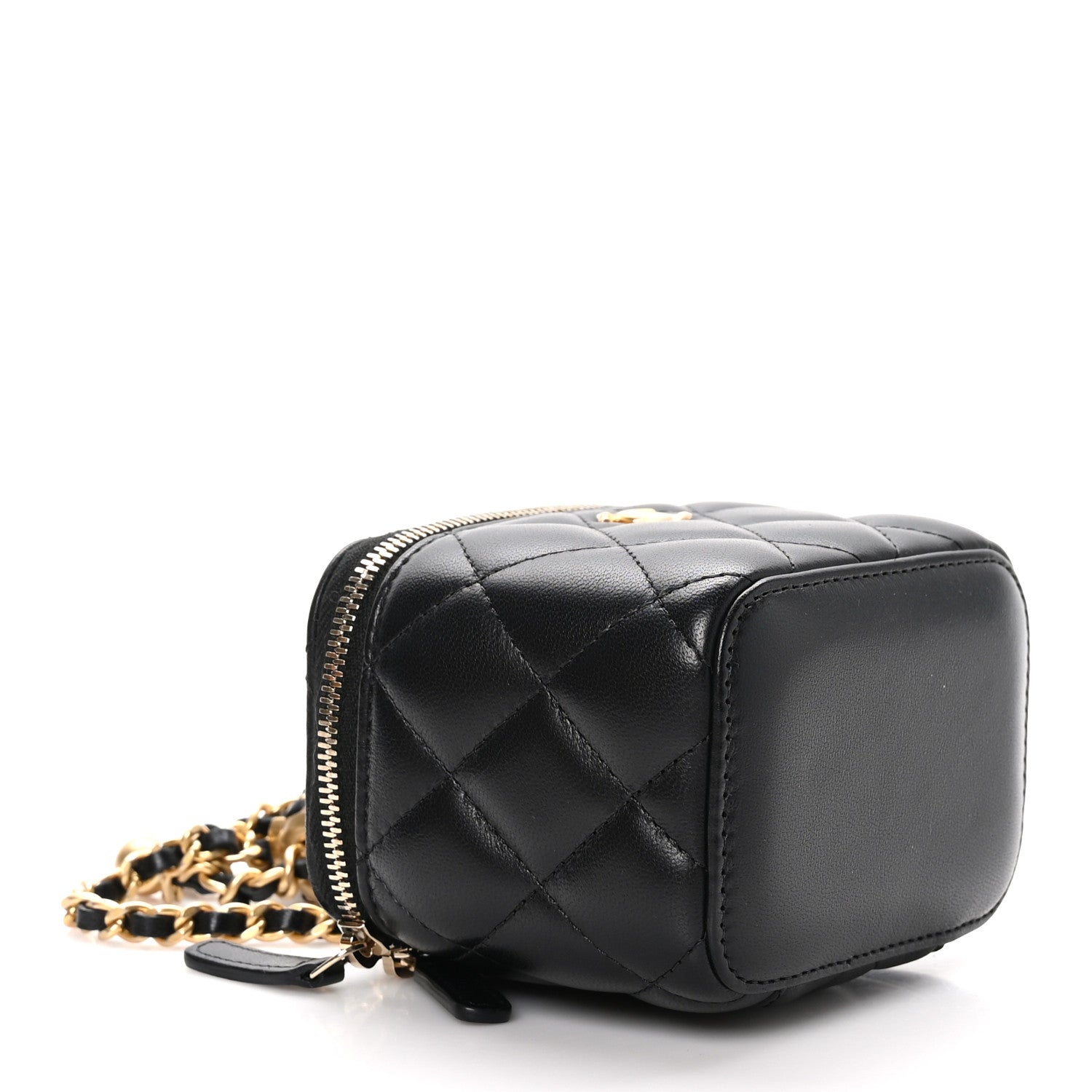 Chanel Lambskin Quilted Mini Pearl Crush Vanity Case With Chain Black 4 of 12