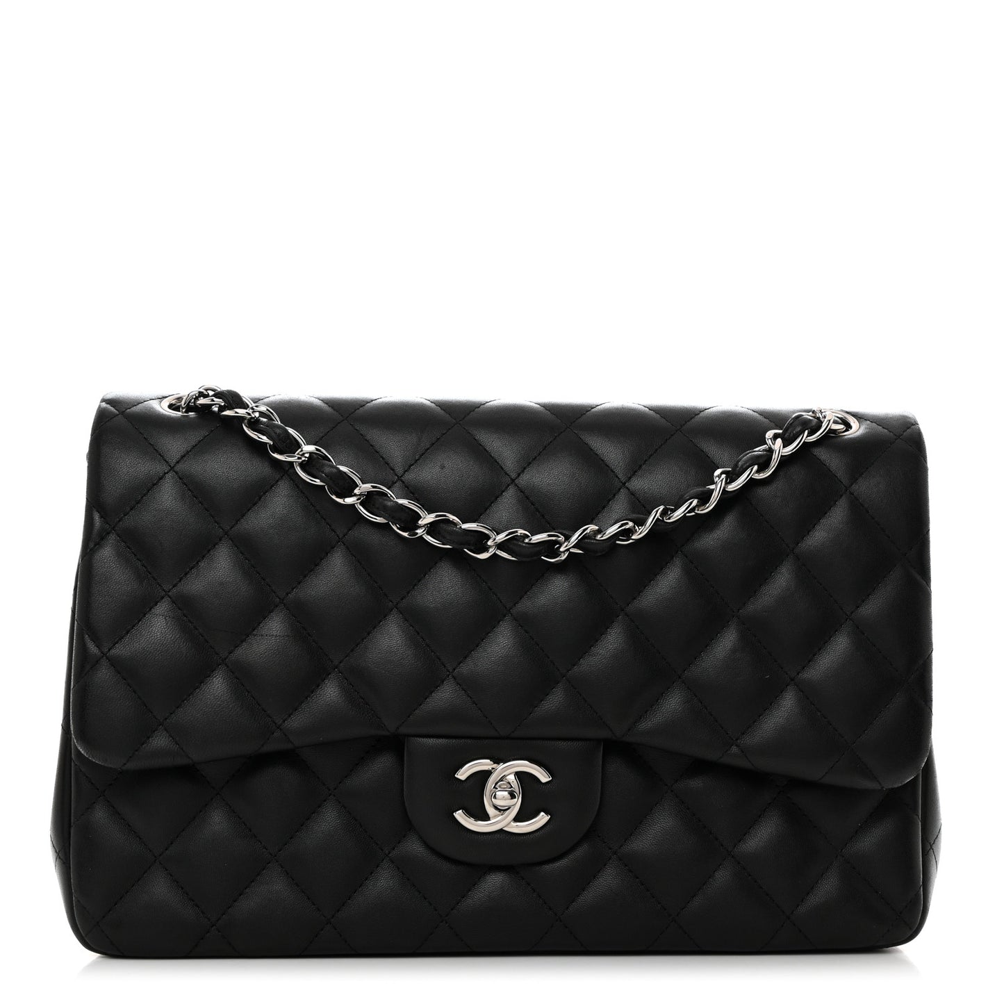 Lambskin Quilted Jumbo Double Flap Black