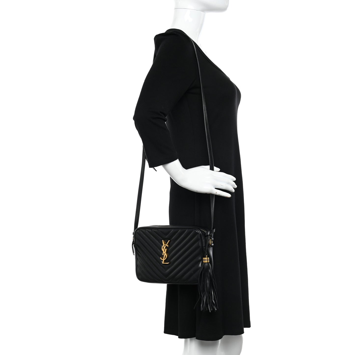 SAINT LAURENT Calfskin Matelasse Monogram Lou Camera Bag Black