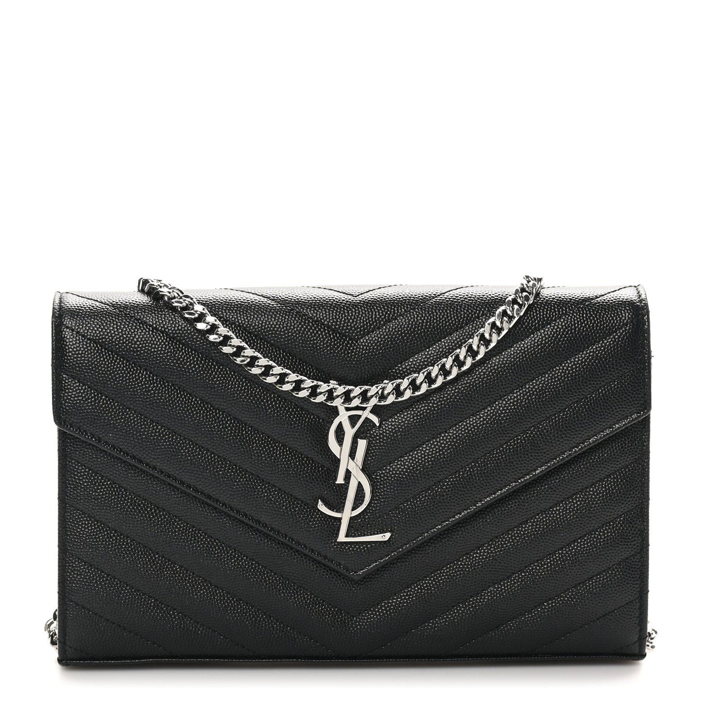 Grain De Poudre Matelasse Chevron Monogram Chain Wallet Black