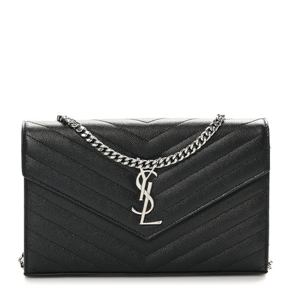 Saint Laurent Grain De Poudre Matelasse Chevron Monogram Chain Wallet Black 1 of 10