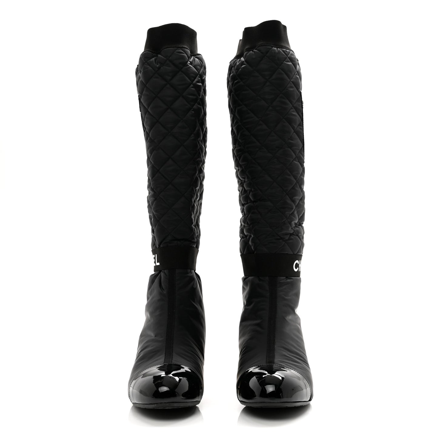 Mixed Fibers Lambskin Patent Calfskin Convertible High Boots 41 Black