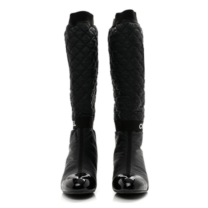 Chanel Mixed Fibers Lambskin Patent Calfskin Convertible High Boots 41 Black 2 of 10