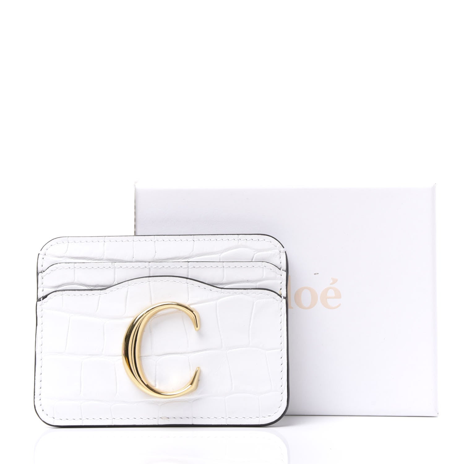 Chloe Crocodile Embossed Calfskin C Card Holder Brilliant White 8 of 8