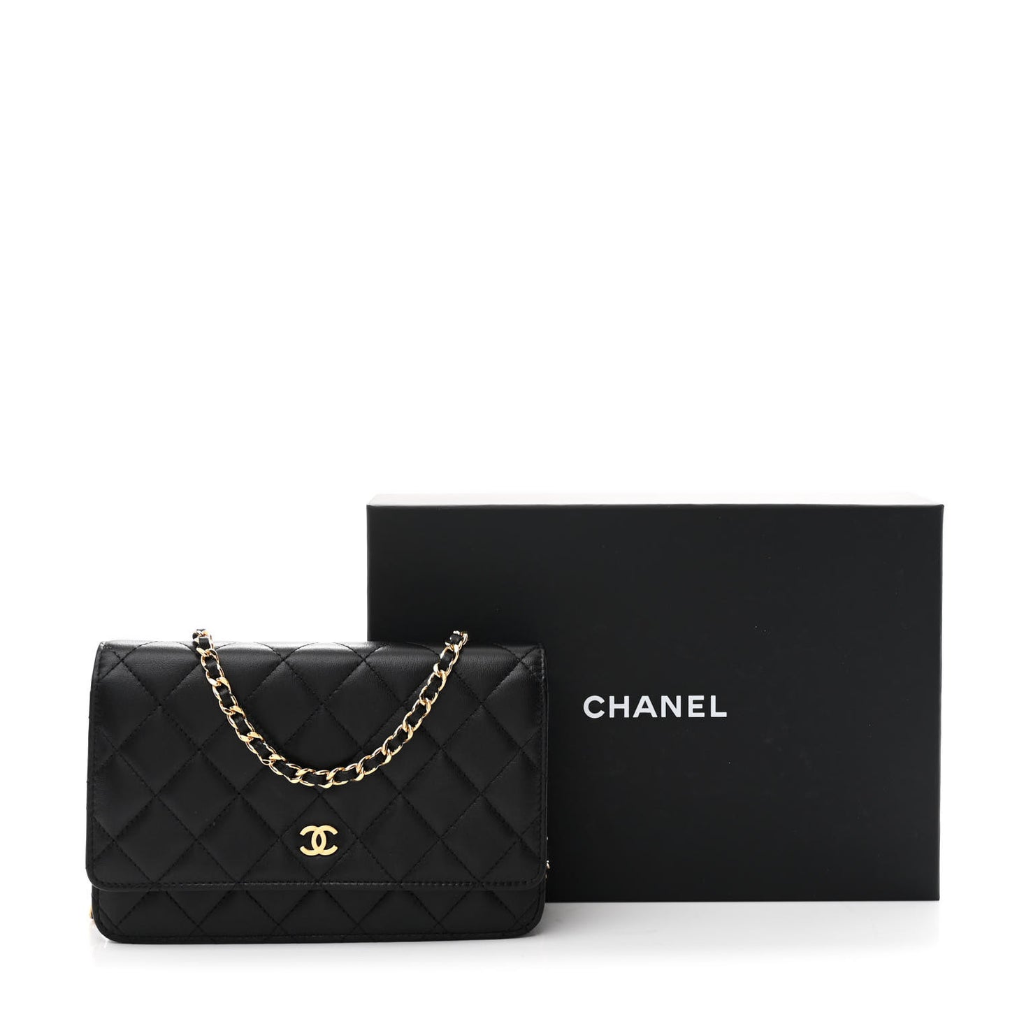 Lambskin Quilted Wallet On Chain WOC Black