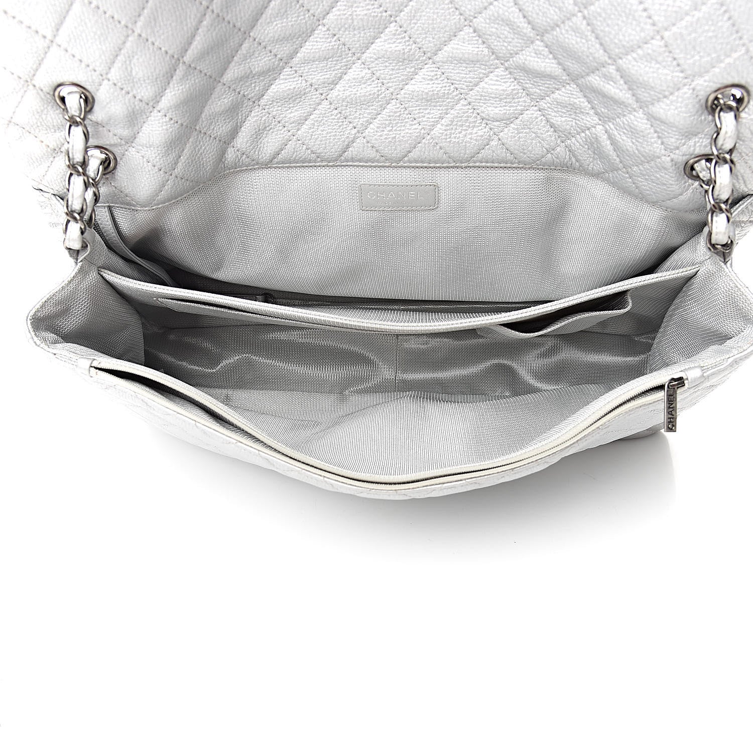 Chanel Metallic Calfskin Quilted XXL Travel Flap Bag Silver 5 of 10