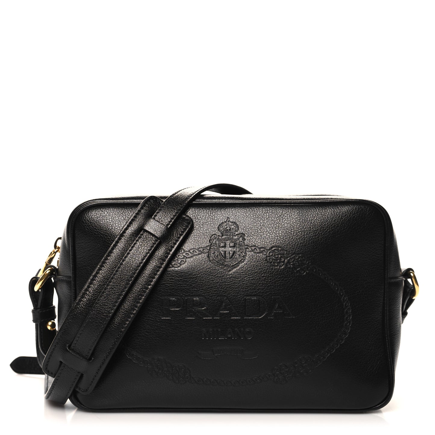 Glace Calfskin Embossed Logo Crossbody Black
