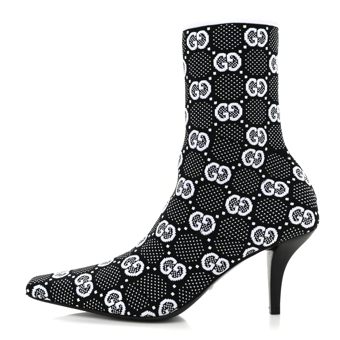 Technical Jersey Knit GG Monogram Square G 75mm Ankle Boots 38 Black Great White