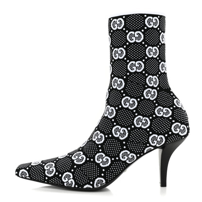 Gucci Technical Jersey Knit GG Monogram Square G 75mm Ankle Boots 38 Black Great White 1 of 9