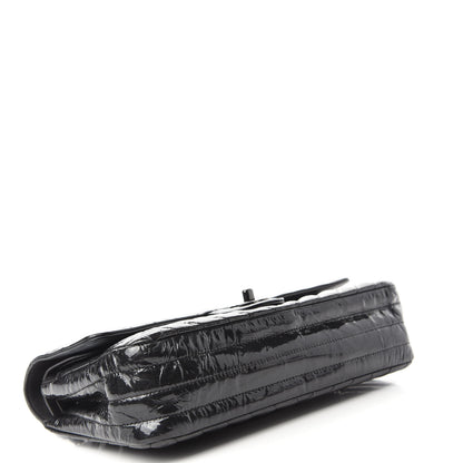 Chanel Metallic Patent Crumpled Calfskin Chevron Quilted Medium Double Flap So Black 4 of 13