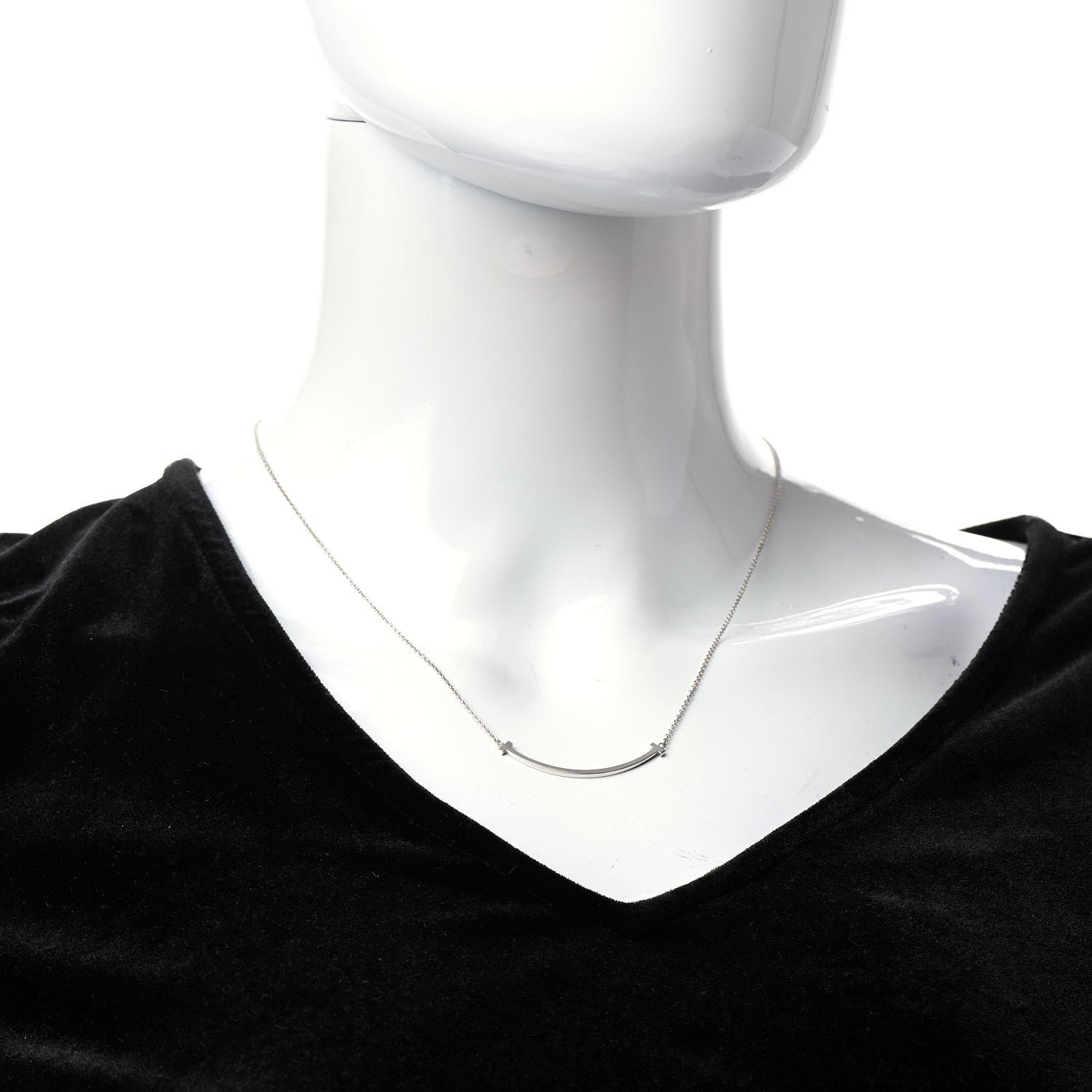Tiffany 18K White Gold Small T Smile Pendant Necklace 2 of 6