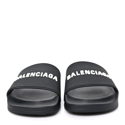 Balenciaga Rubber Mens Logo Pool Slide Sandals 42 Black 2 of 8