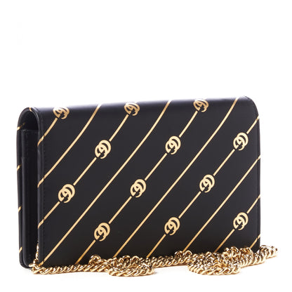 Gucci Calfskin Diagonal GG Mini Chain Wallet Black Gold 2 of 9