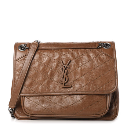 Saint Laurent Crinkled Calfskin Matelasse Monogram Medium Niki Chain Satchel Caramel 1 of 10