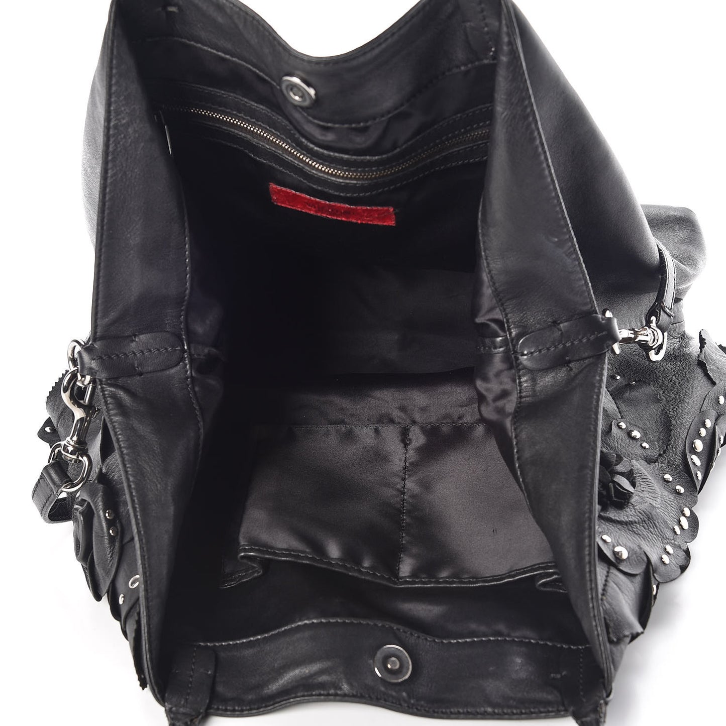 Nappa Studded Rosette Tote Black