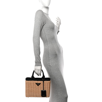 Prada Wicker Canvas Tote Naturale Black 2 of 12