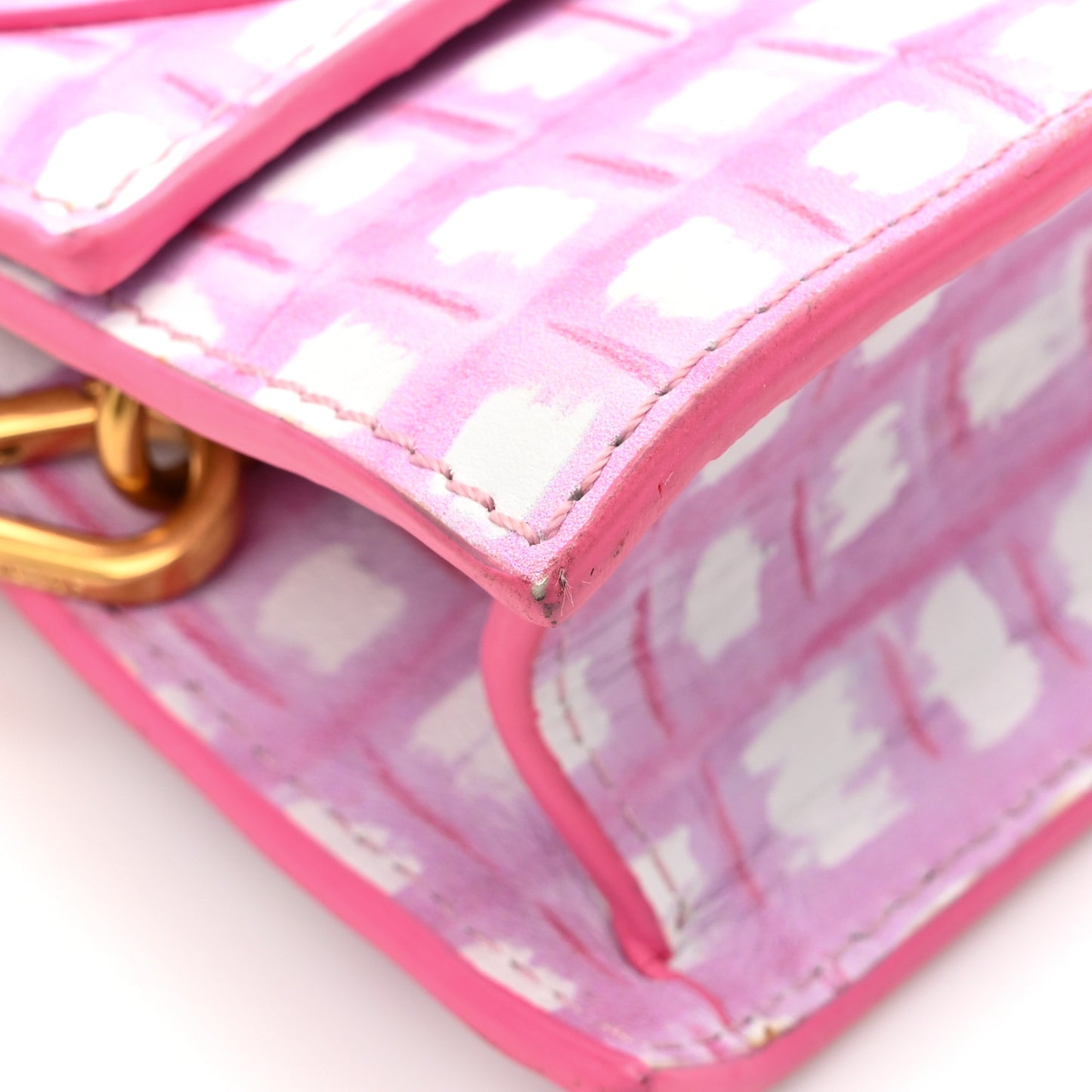 Smooth Calfskin Check Printed Le Chiquito Pink White