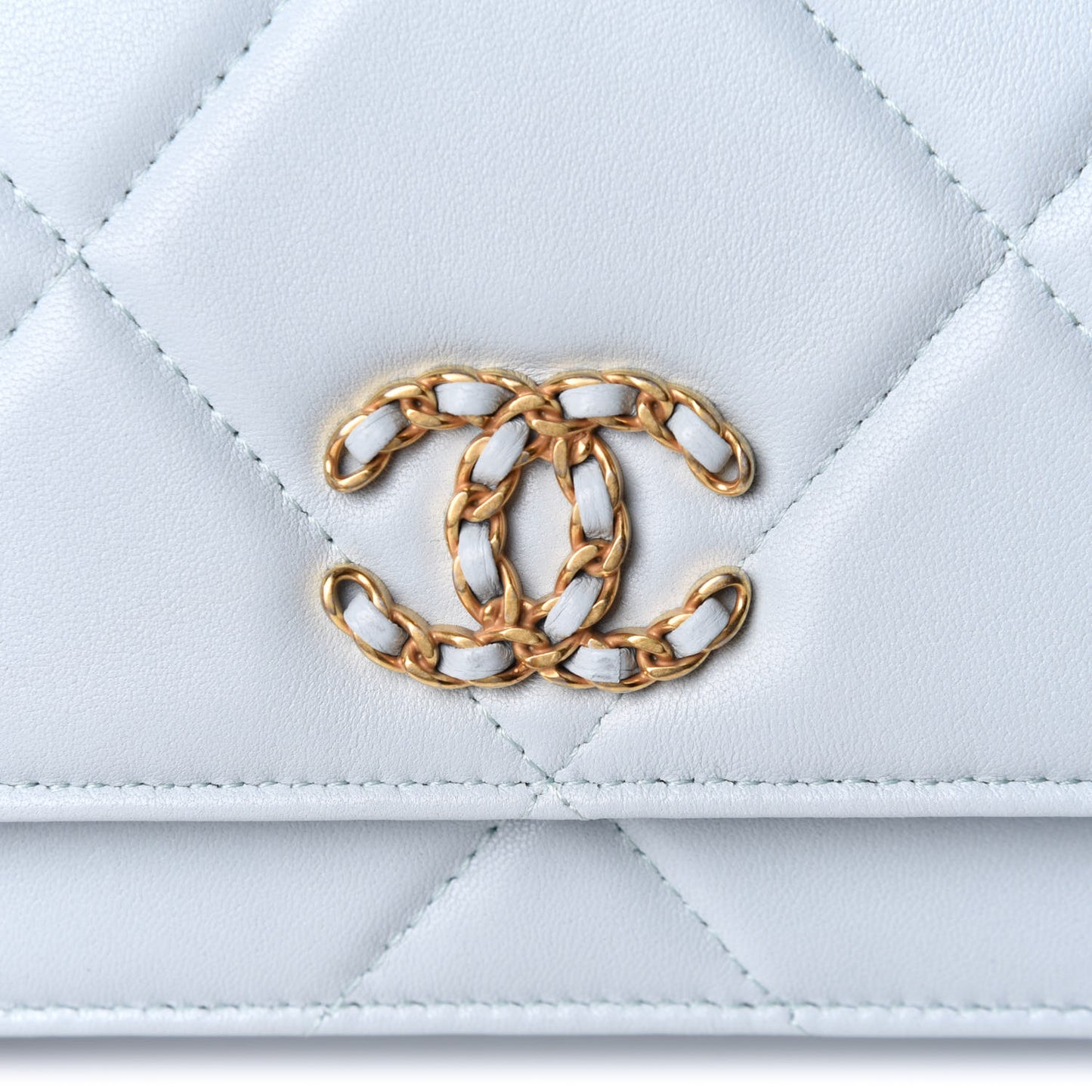 Lambskin Quilted Chanel 19 Wallet On Chain WOC Light Blue