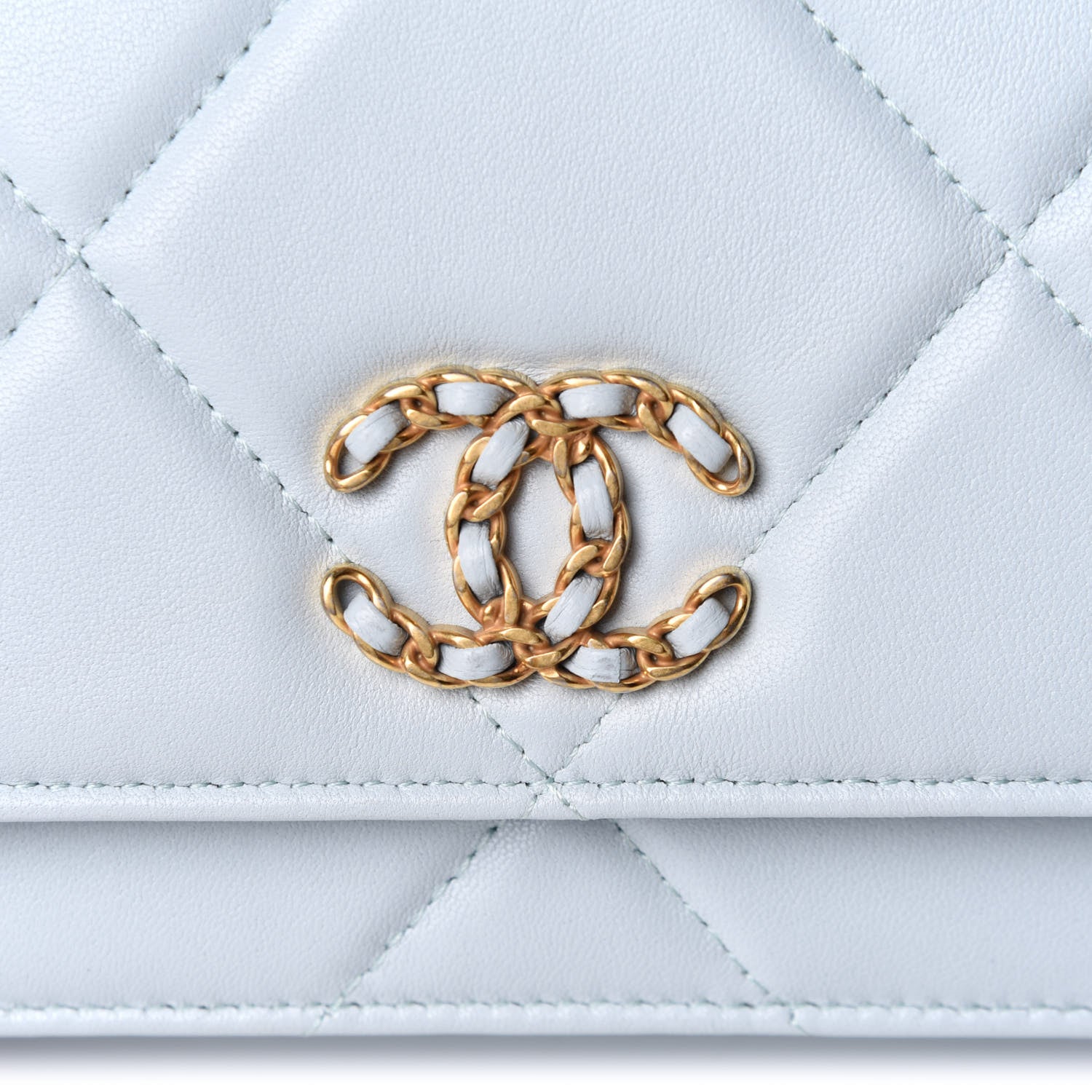 Chanel Lambskin Quilted Chanel 19 Wallet On Chain WOC Light Blue 9 of 12