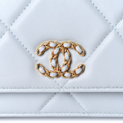 Chanel Lambskin Quilted Chanel 19 Wallet On Chain WOC Light Blue 9 of 12