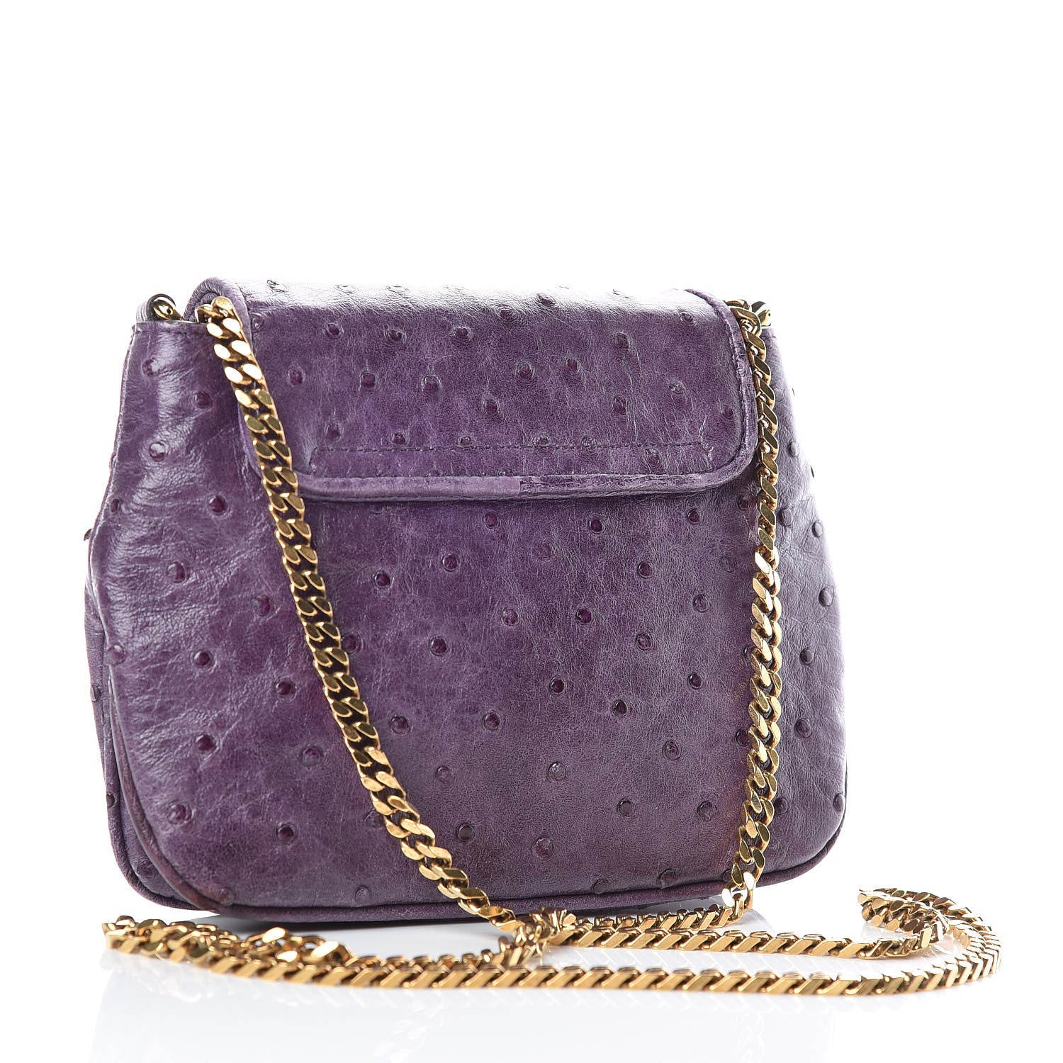 Gucci Ostrich Small 1973 Chain Shoulder Bag Purple 3 of 12