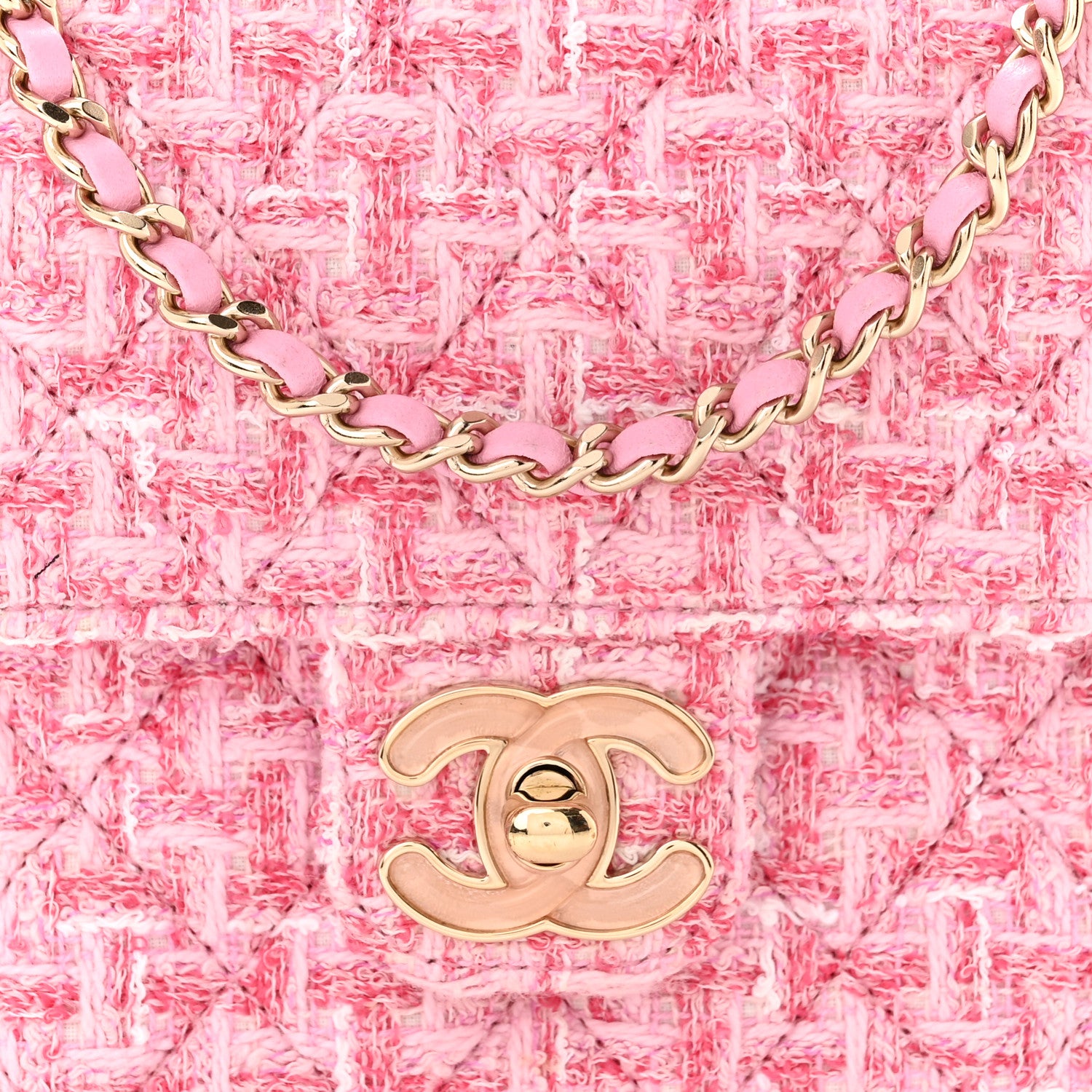 Chanel Tweed Resin Quilted Mini Heart Square Flap Pink White 8 of 11