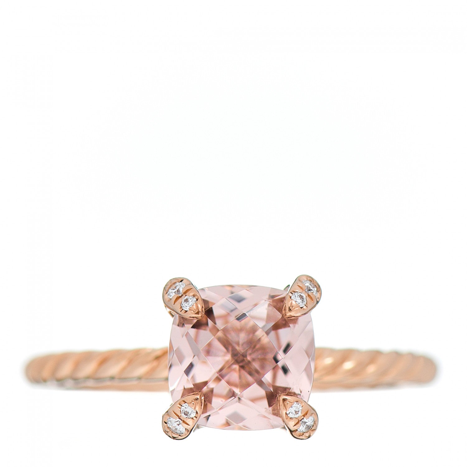 David Yurman 18K Rose Gold Diamond Morganite 7mm Chatelaine Ring 54 7 1 of 6