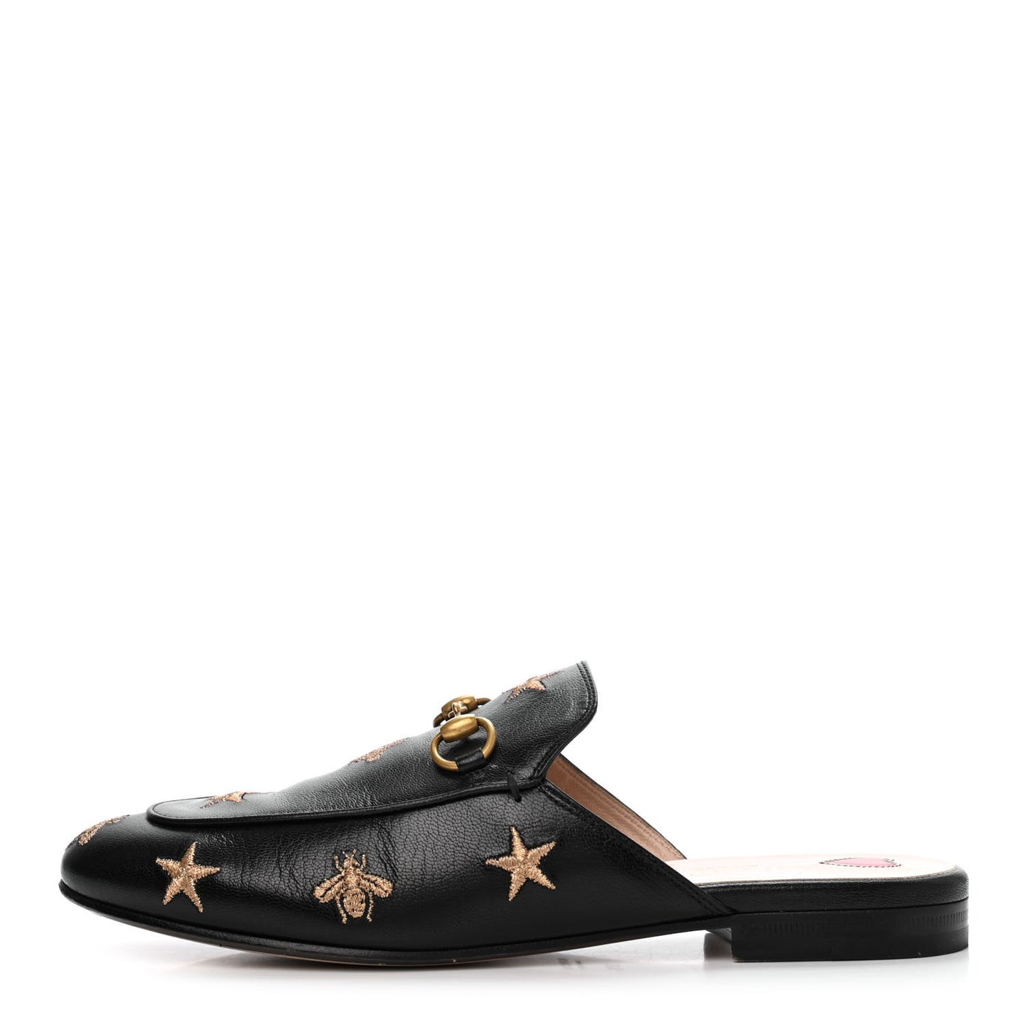 Goatskin Bee Star Embroidered Womens Princetown Slippers 37.5 Black