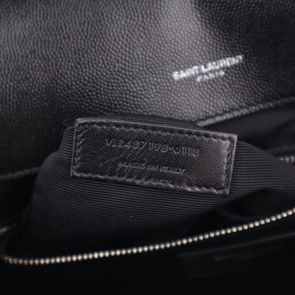 Saint Laurent Grain De Poudre Matelasse Chevron Large Monogram Satchel Black 8 of 11