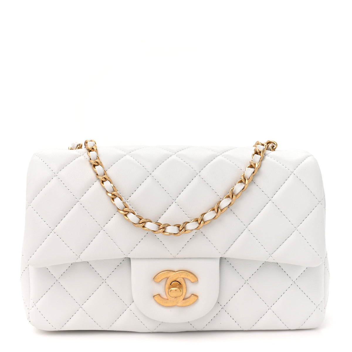 Lambskin Quilted Mini Rectangular Pearl Crush Flap White