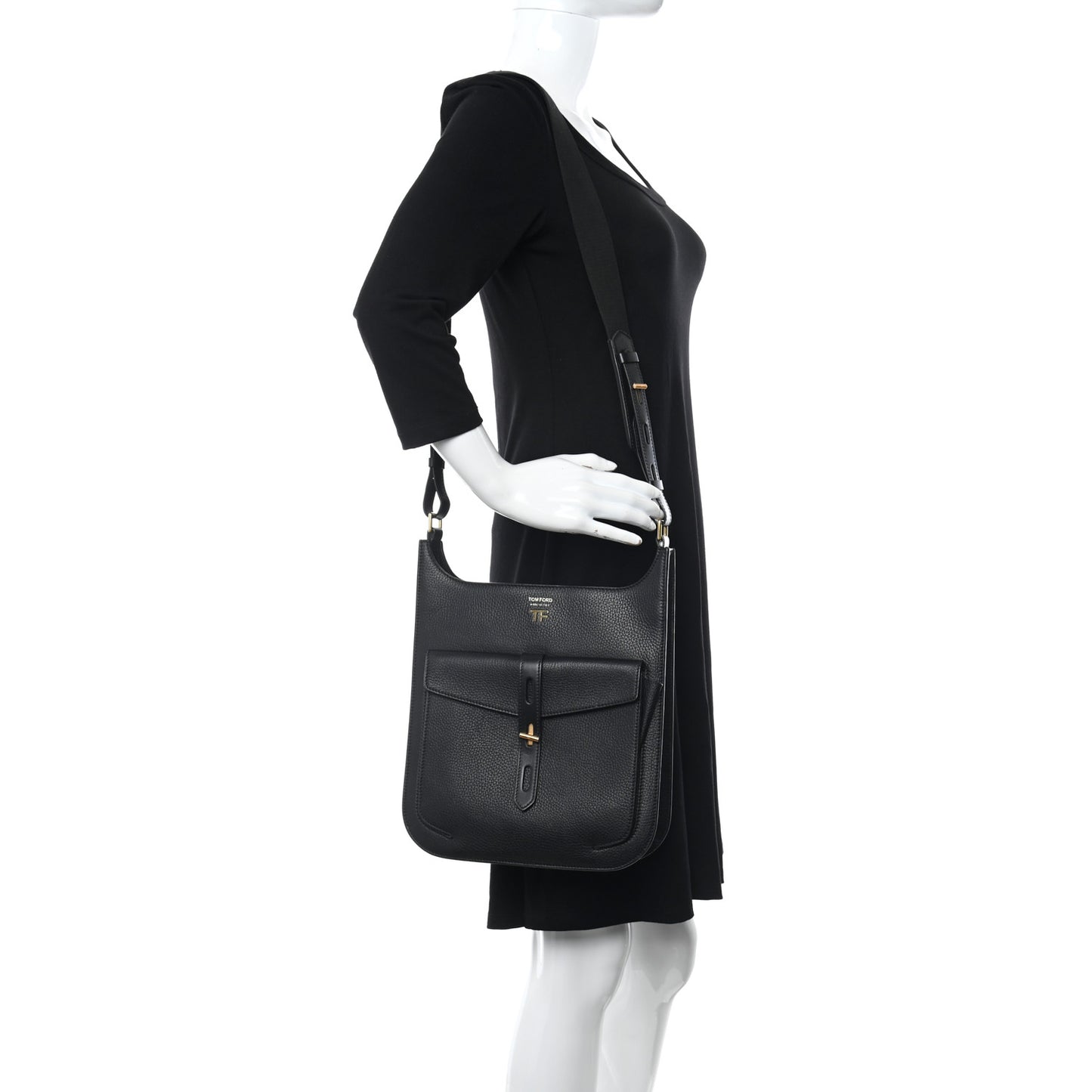 Grain Calfskin T Twist Crossbody Bag Black