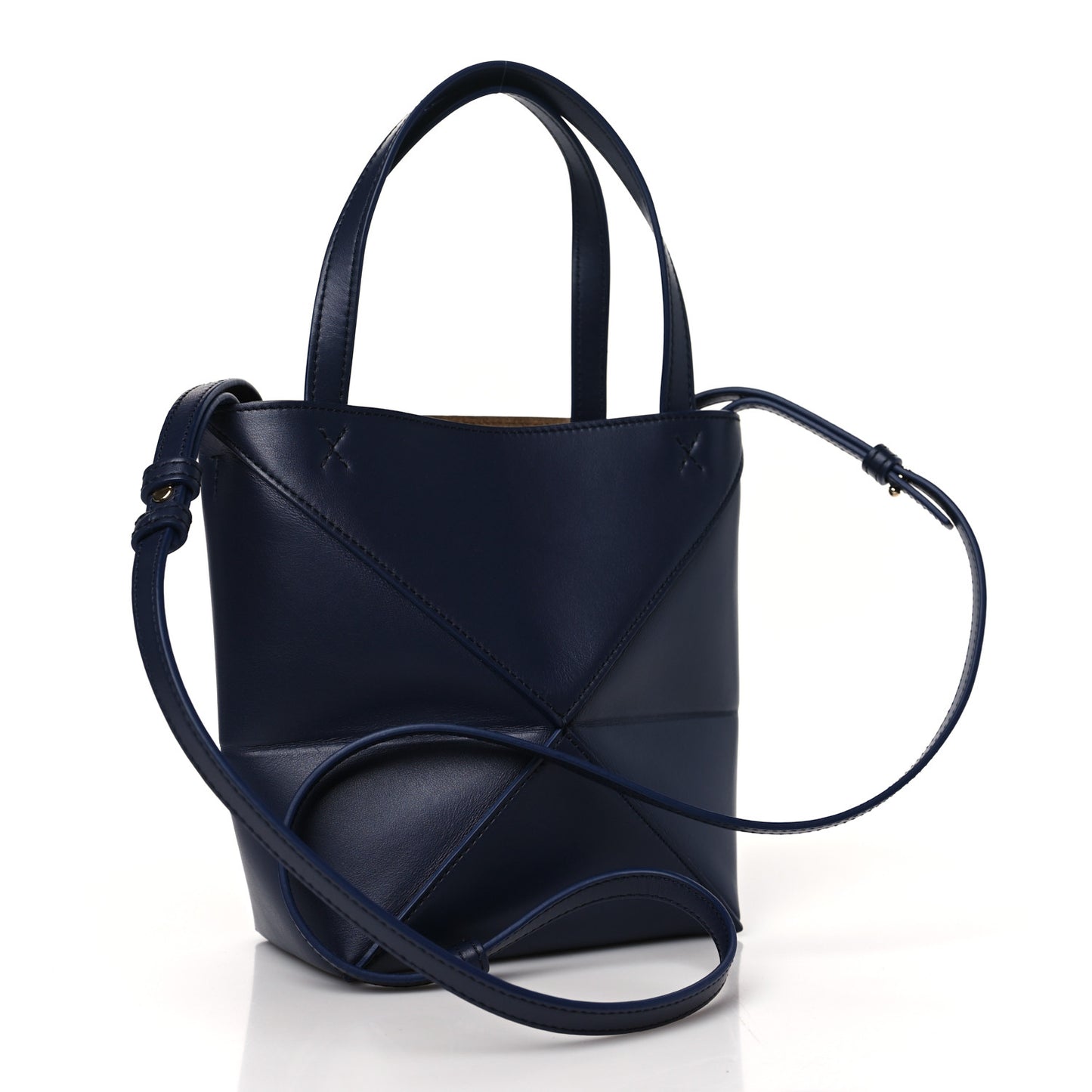 Shiny Calfskin Mini Puzzle Fold Tote Navy