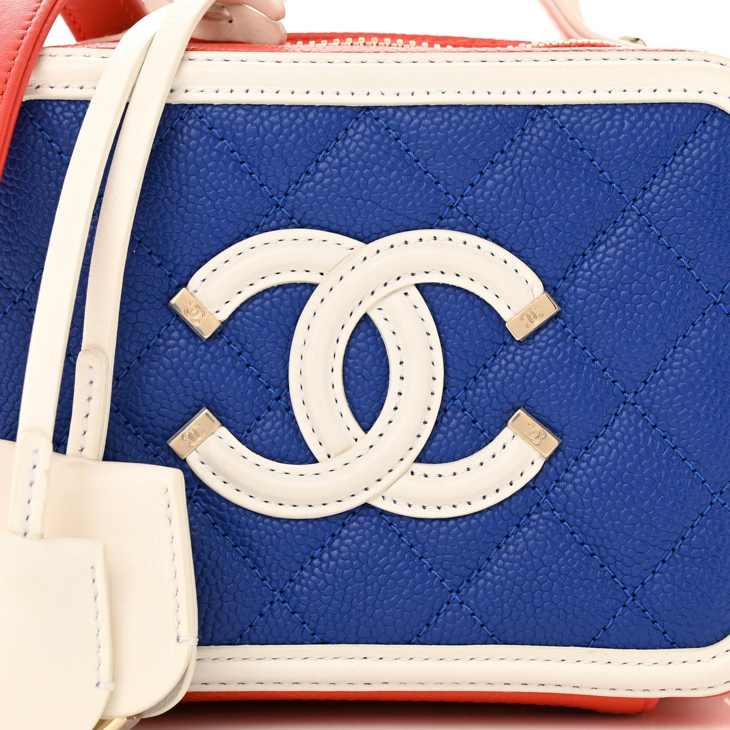 Caviar Quilted Small CC Filigree Vanity Case Blue White Red