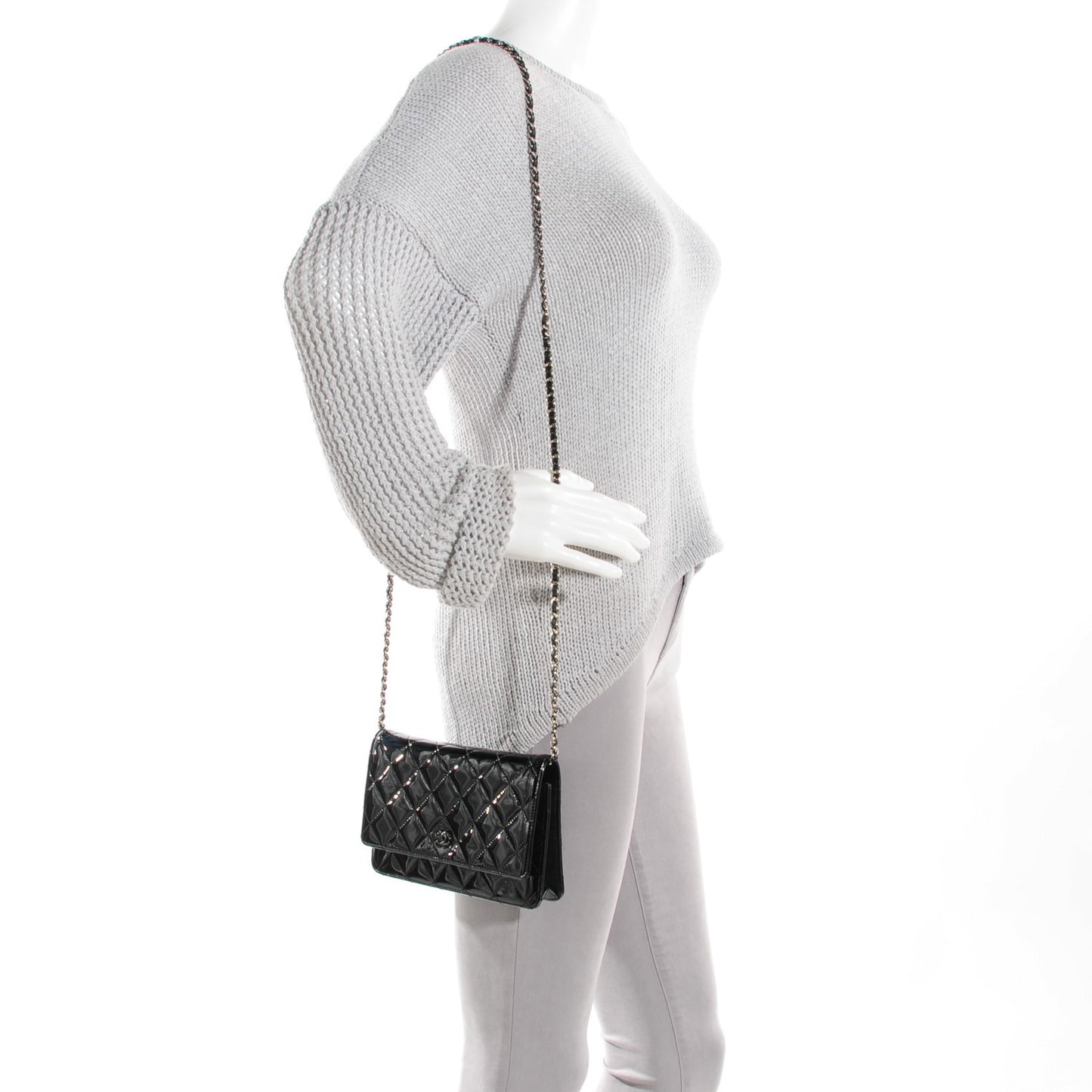 Patent Calfskin Quilted Wallet On Chain WOC So Black