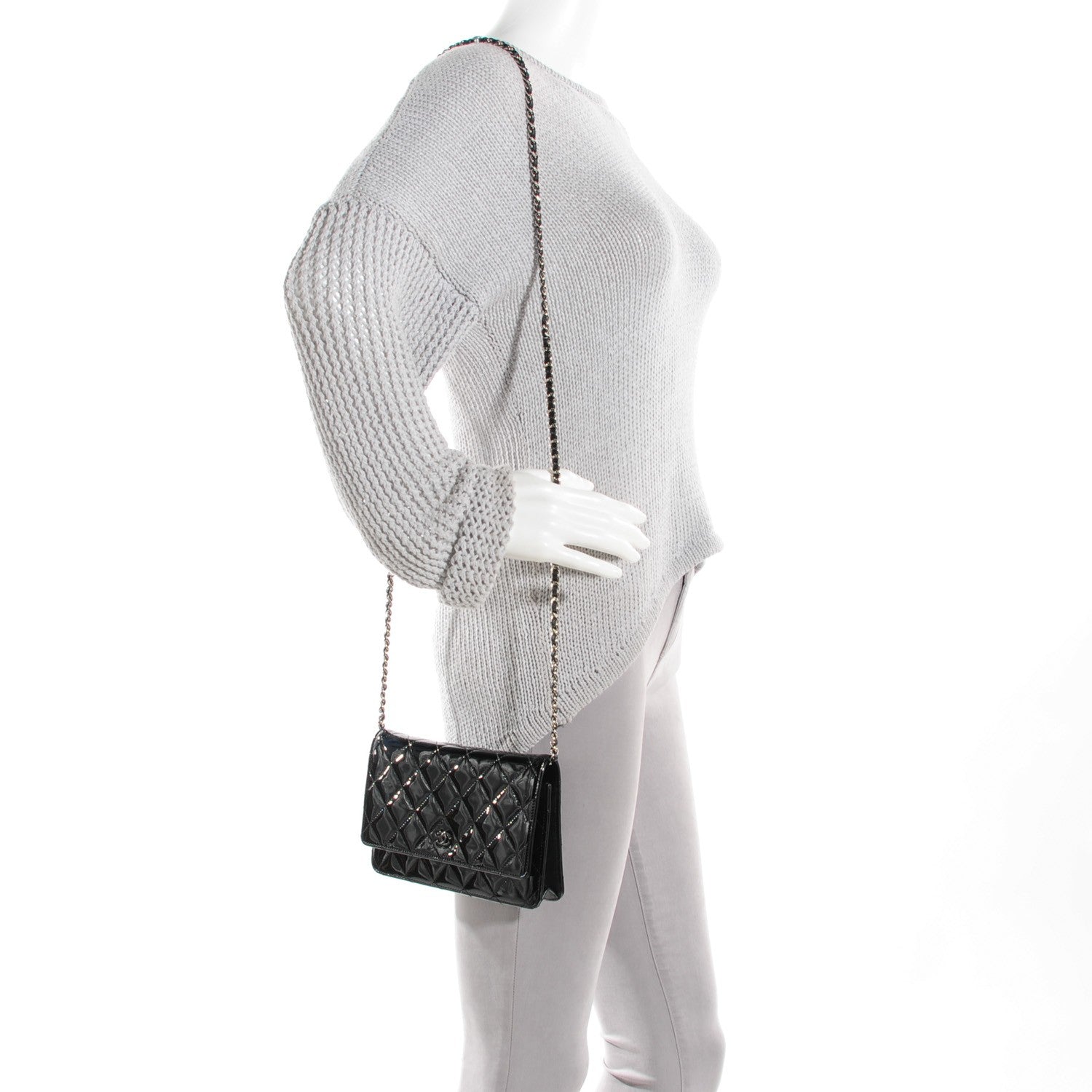 Chanel Patent Calfskin Quilted Wallet On Chain WOC So Black 2 of 9