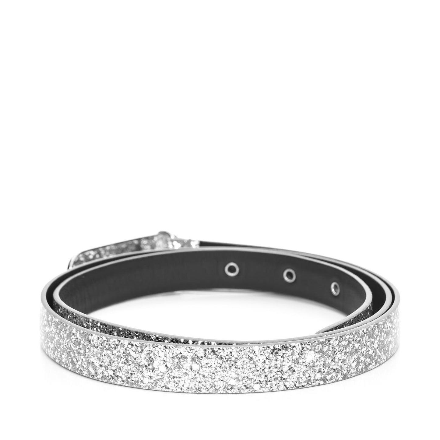 Glitter Calfskin CC Logo Skinny Belt 90 36 Silver