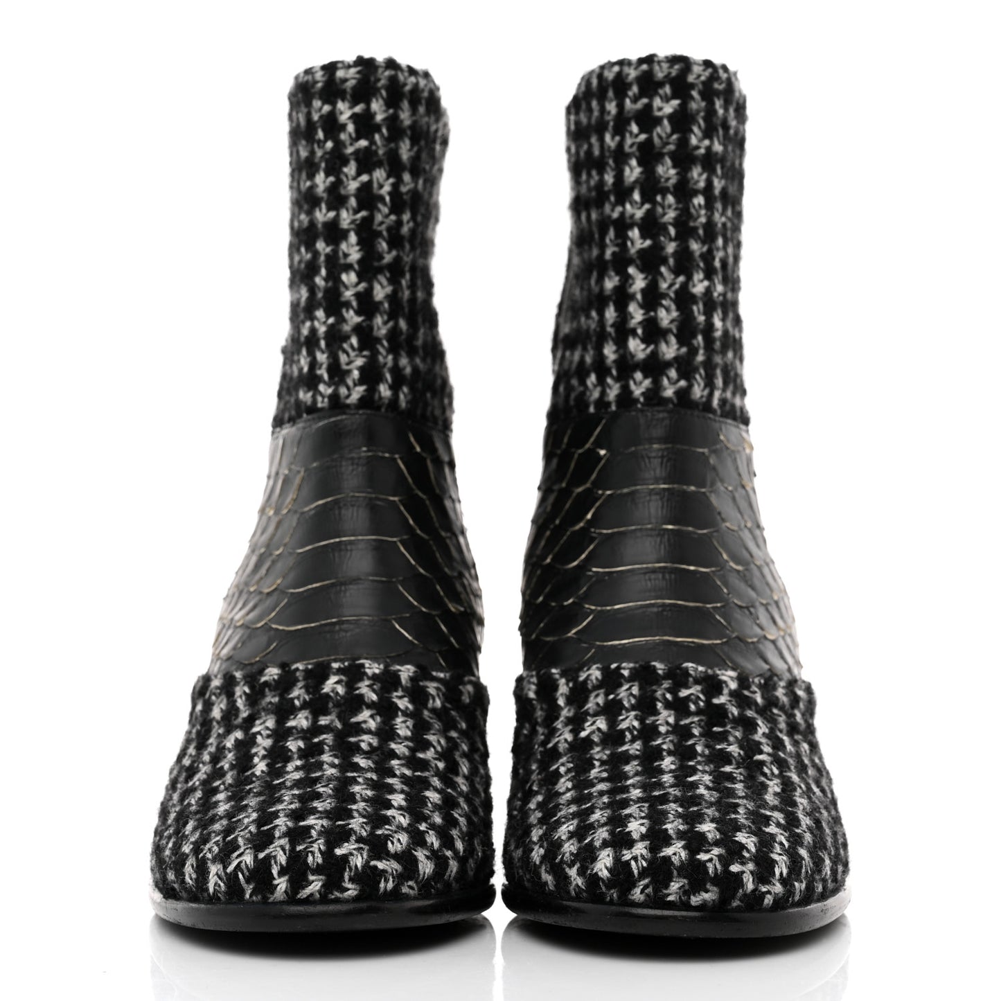 Fantasy Tweed Snakeskin Short Boots 37 Black