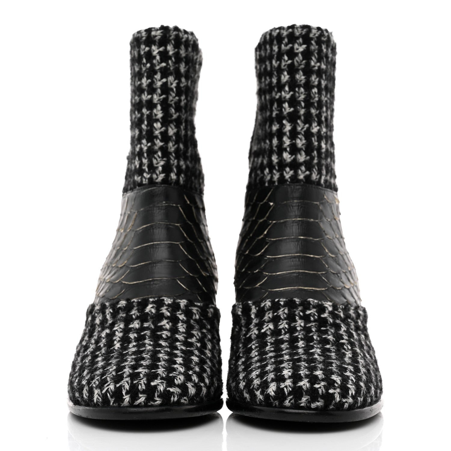 Chanel Fantasy Tweed Snakeskin Short Boots 37 Black 2 of 9