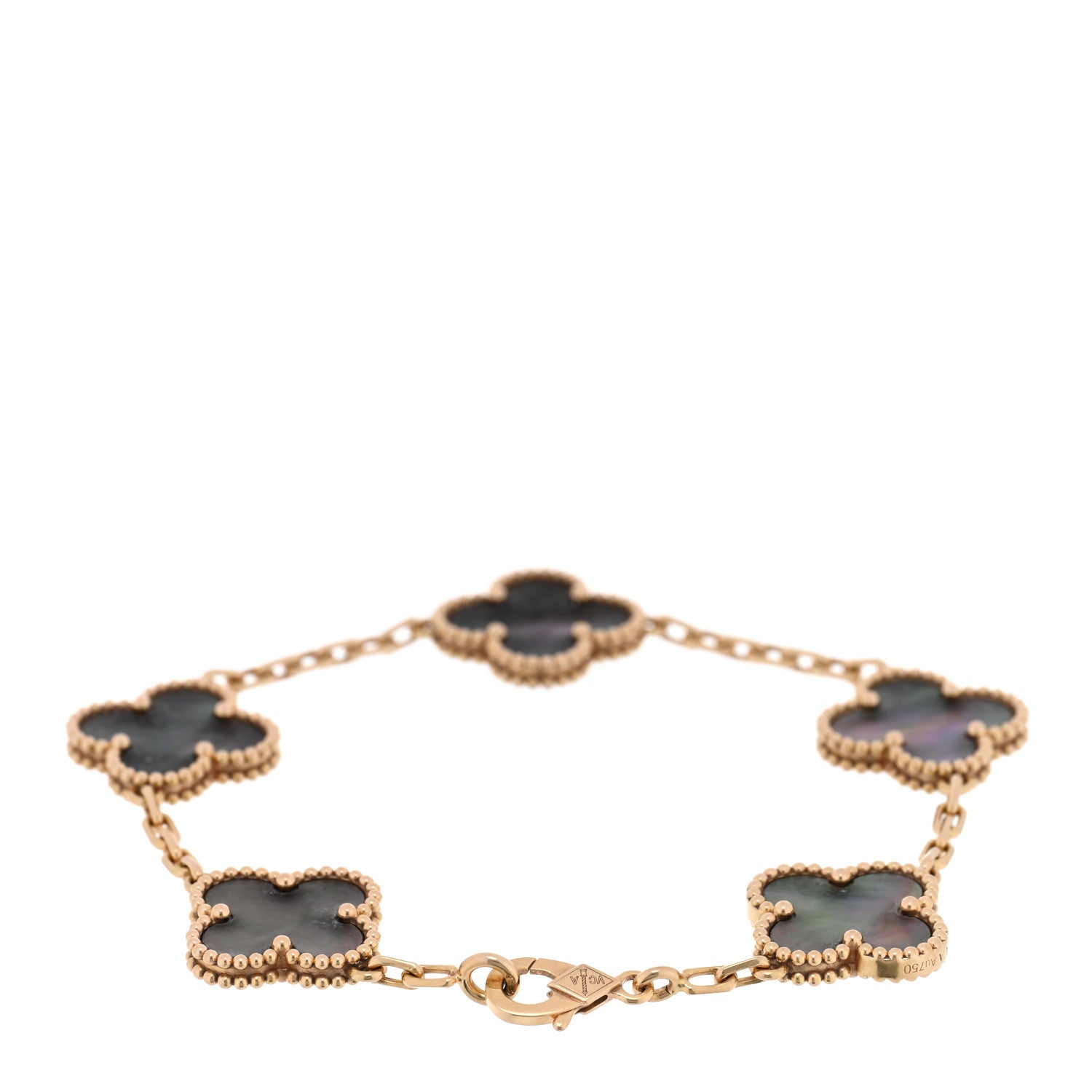 Van Cleef & Arpels 18K Rose Gold Gray Mother of Pearl 5 Motifs Vintage Alhambra Bracelet 2 of 4