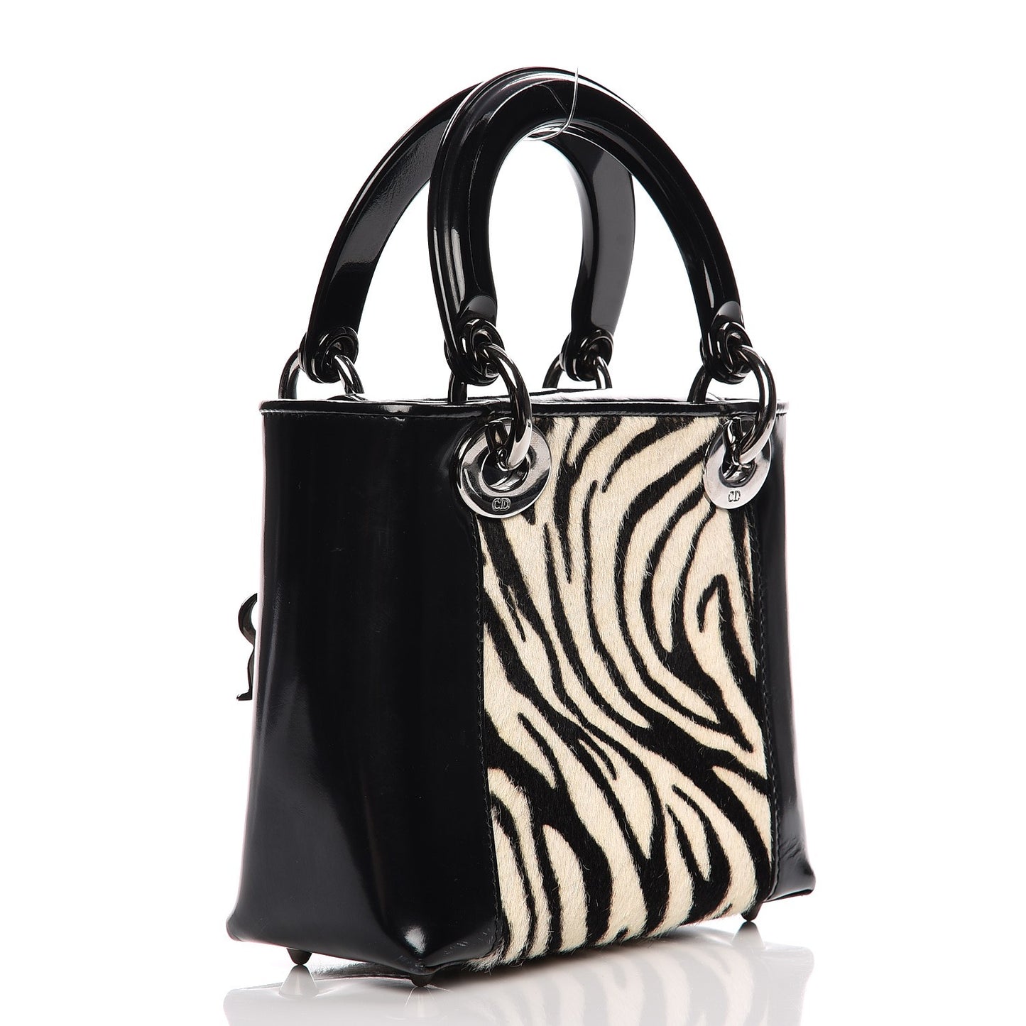 Vintage Patent Pony Hair Zebra Print Mini Lady Dior Black